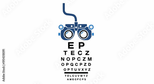 Eye test chart with goggles on white.
