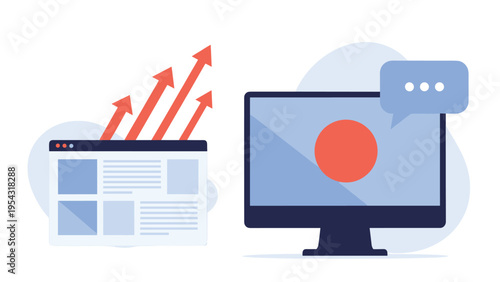 Digital content marketing and online video production for audience engagement and financial brand growth success on computer screen.