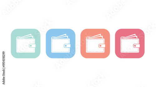 Digital wallet mobile application icons set in four different colors for financial payment and money management technology concept.