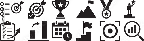 Black and white business strategy on white background symbols