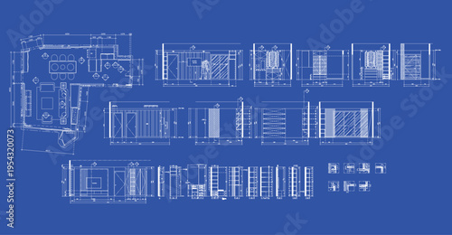 Dining Room and Living Area Interior Design Concept with Shoe Storage Cabinet Blueprint, Section Drawing and Construction Details