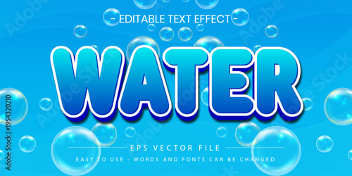 Water Text Effect with Blue Bubbles Background Vector
