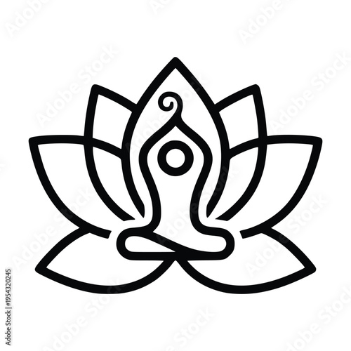 Yoga Symbol: Person in Lotus Pose within a Lotus Flower