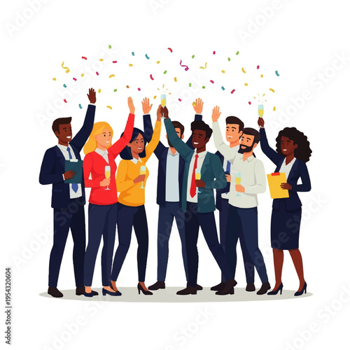 Successful Team Celebrating Achievements with Champagne and Confetti