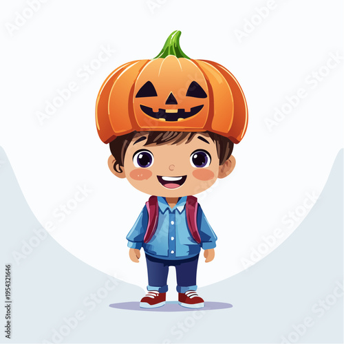 ハロウィンかぼちゃ帽子の男の子3D可愛い