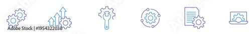 Collection of various gear icons and symbols for business and technology concepts on a white background