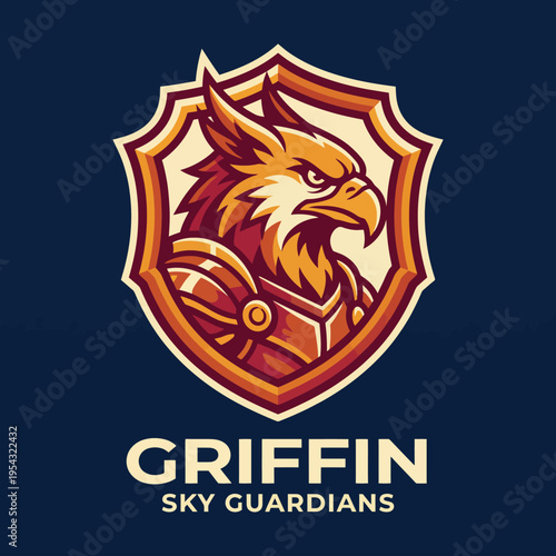 A bold and powerful emblem featuring a majestic griffin in a shield, representing guardianship and courage, perfect for a fantasy-themed adventure.