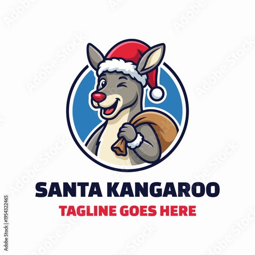 This whimsical image features a charming kangaroo dressed as Santa, complete with a red hat, winking while holding a bag, symbolizing playful holiday spirit and joy.