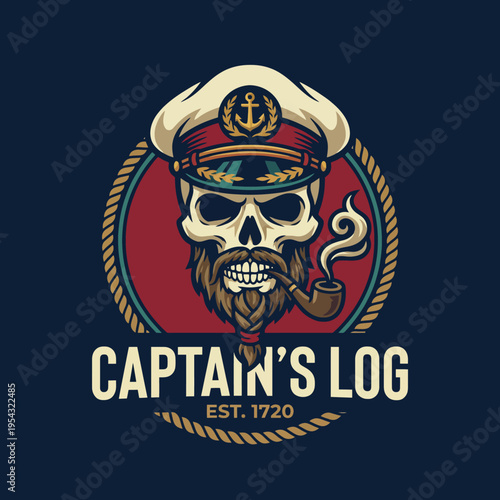 This striking image features a skull wearing a captain's hat and pipe, encapsulating the adventurous spirit of pirates and the allure of the high seas from the 1700s.