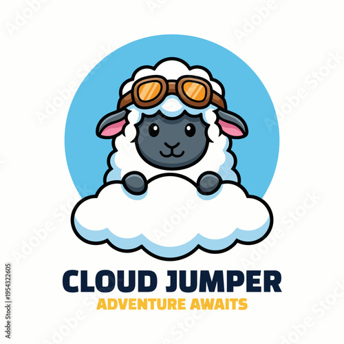 A cute sheep wearing goggles and relaxing on a fluffy cloud, representing the spirit of adventure and imagination, promising a delightful journey into the skies.