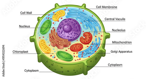A detailed illustration of a plant cell structure with labeled organelles and components.