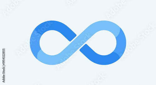 Smooth gradient blue infinity symbol icon representing endless continuity, limitless possibilities, and eternal flow in a contemporary vector graphic design