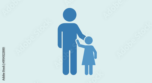 A stylized blue graphic icon representing the heartwarming bond between a parent and child, symbolizing family connection, nurturing care, and supportive guidance within a loving relationship