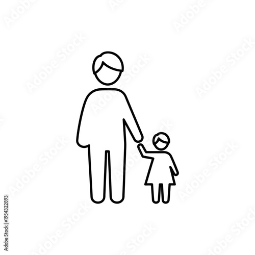 Stylized graphic depicting an adult figure hand-in-hand with a small child, embodying the concepts of parental care, childhood, and familial unity in a clean line art style
