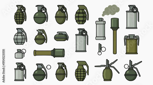 A collection of various Grenades, illustrating diverse explosive devices