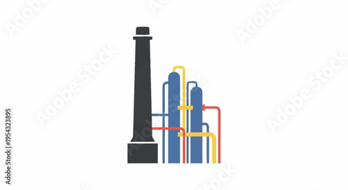 Industrial factory with colorful pipes.