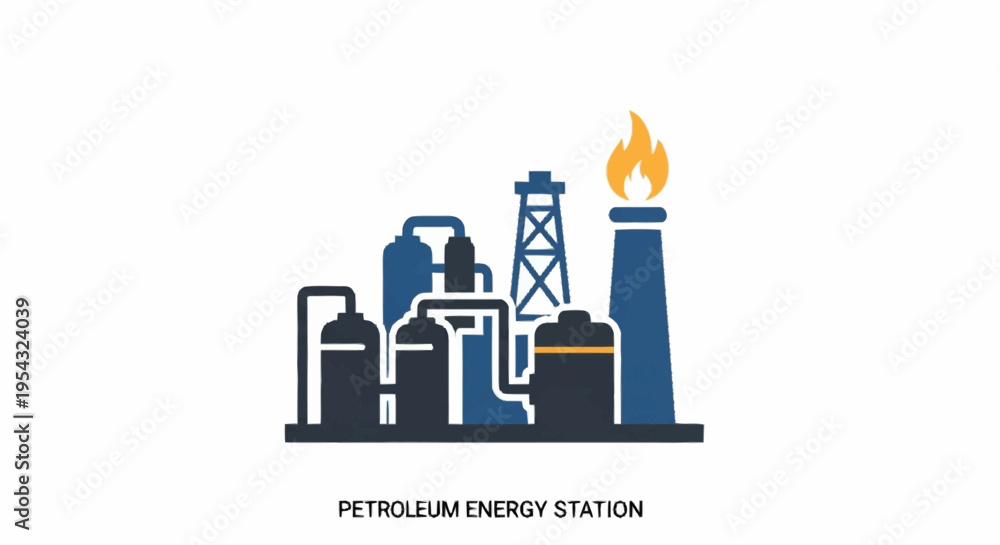 Obraz premium Industrial petroleum energy station illustration.