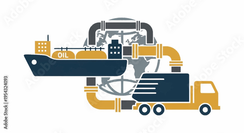 Industrial cargo ship and truck graphic.