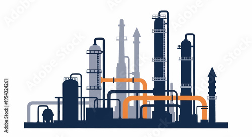 Industrial factory with pipes and chimneys.