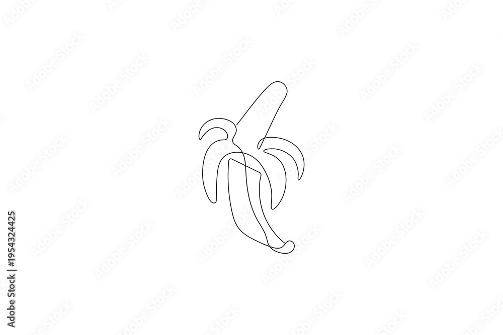 Fototapeta premium Banana minimalist peeled banana outline vector illustration in one line style 