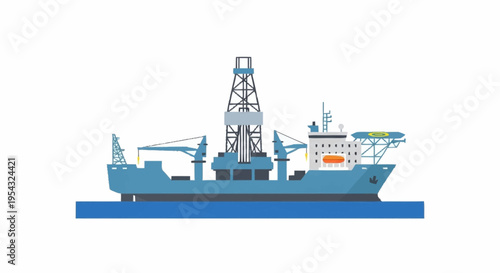 Large blue offshore drilling ship vessel.