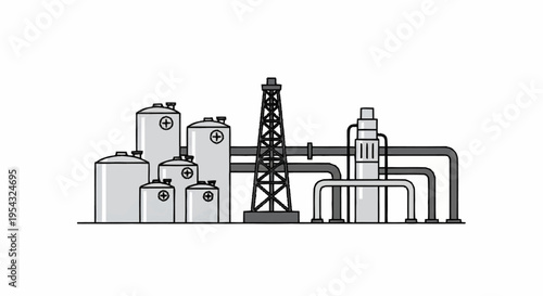 Industrial oil refinery with pipeline.