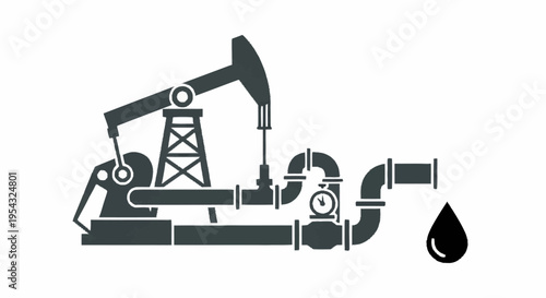 Oil pump jack drilling rig icon.