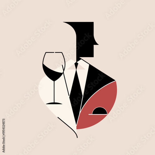 Elegant vector illustration of a person holding a wine glass and a plate