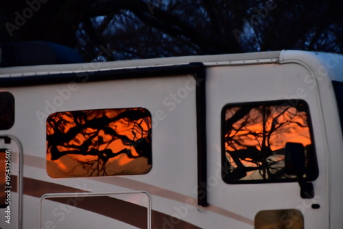 Sunset Reflection on an RV Camper