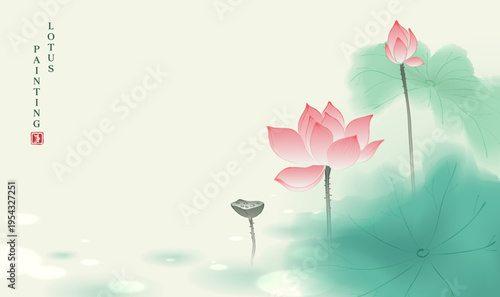 Chinese Ink Lotus Flower Painting Traditional Art Background