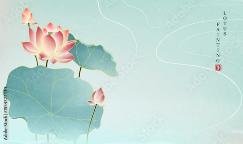 Chinese Ink Painting Lotus Flower Traditional Background Illustration