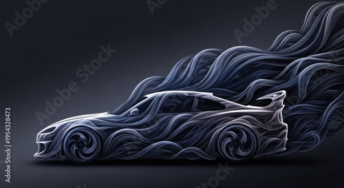 Car with swirling wave design elements.