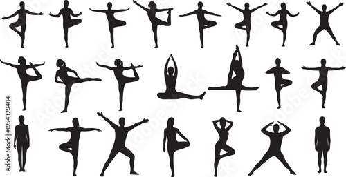 Yoga poses silhouettes for mindfulness and wellness practices