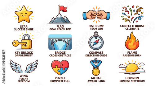 Collection of motivational and inspirational icons for business and personal growth