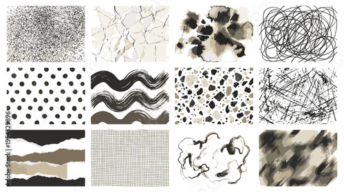 Collection of various black and white abstract patterns and textures