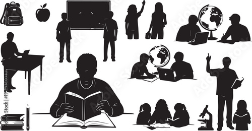 Education Silhouette Icons for Learning and School Concepts