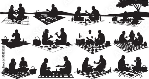 People enjoying picnic in park with friends and family