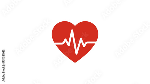 Medical icon displays a red heart with a white electrocardiogram line on a clean background