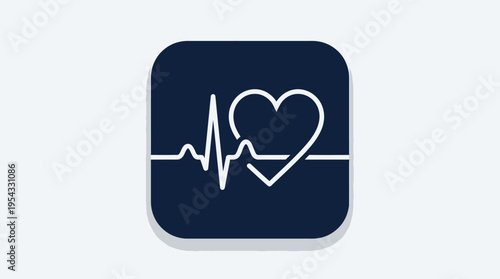 Medical heart ECG icon displays a stylized heart with an electrocardiogram line on a dark blue background