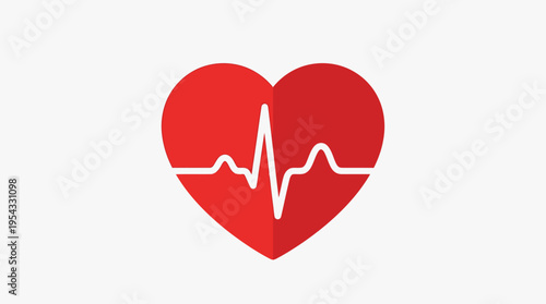Medical icon depicts a red heart with an electrocardiogram reading in a hospital setting