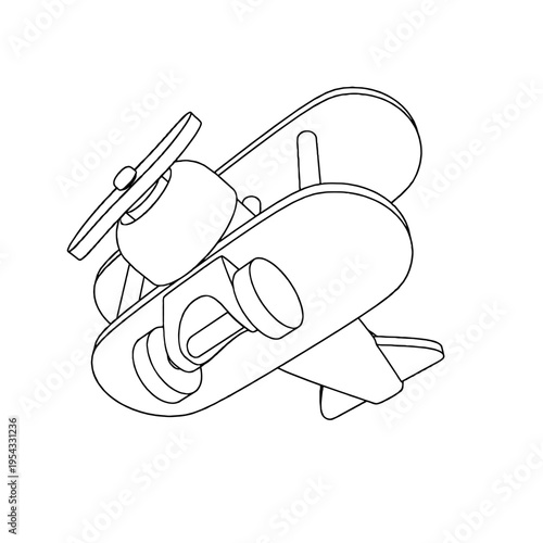 Outline for Coloring of Vintage Airplane Plane Child Toy with Propeller. Vector Illustration.