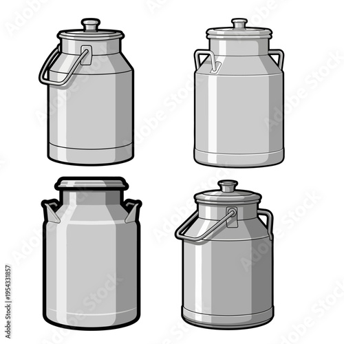 Vintage Milk Can and Dairy Container Vector Set for Farm and Agriculture Design