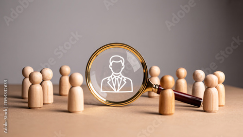 A magnifying glass focuses on a single person among a crowd of people