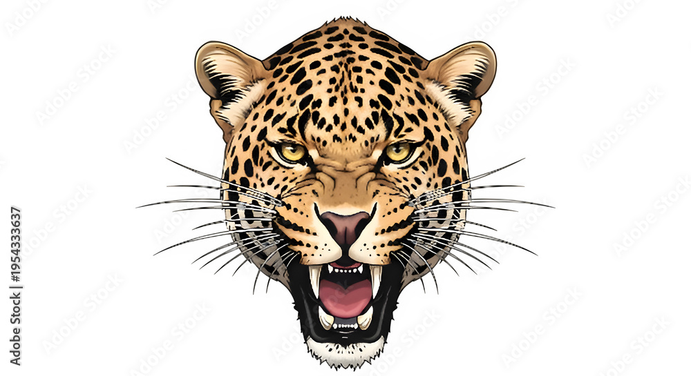 Obraz premium Leopard Head Roaring Portrait Close Up.