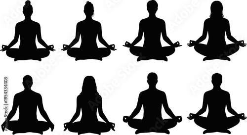 Meditation, yoga, lotus, pose, silhouettes, men, women, mindfulness, meditation, practice, calm, balance, wellness, spiritual, 