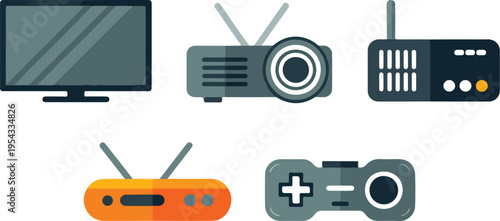 Various wireless routers and television devices flat vector illustration showcasing modern home technology internet connectivity smart electronics and digital equipment