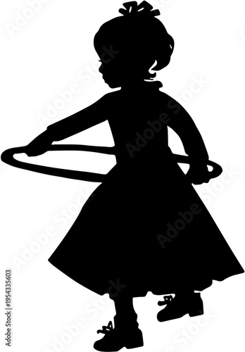 Silhouette of a Little Girl Playing with a Hula Hoop