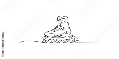 one line drawing of a rollerblade on the ground with wheels roller skate inline skating