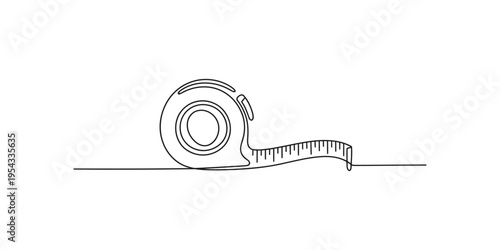 A line drawing of a flexible measuring tape on a flat surface measure illustration measurement