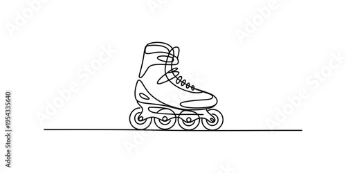 Continuous line drawing of a single roller skate on wheels inline skating wheel boot shoe